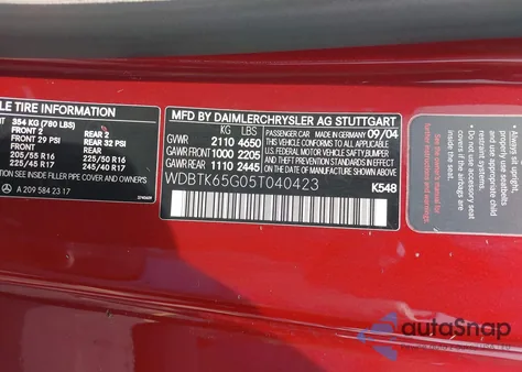 2005 Mercedes-Benz Clk 320 from USA, damaged, VIN WDBTK65G05T040423